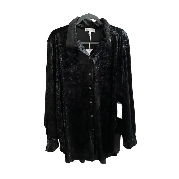 Jessica Simpson Black Crushed Velvet Top XL Goth Boho Long Sleeve NWT - Picture 1 of 5